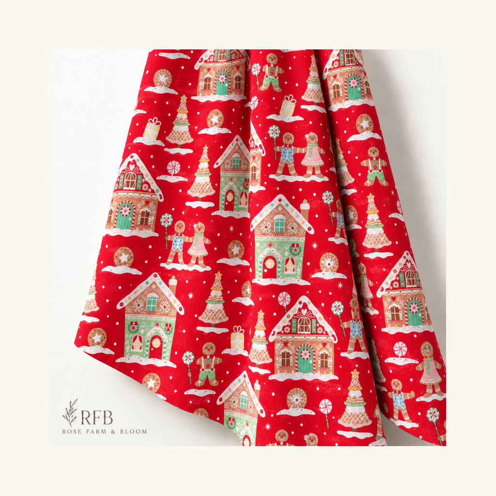 Gingerbread Houses Cotton Fabric - folded fabric