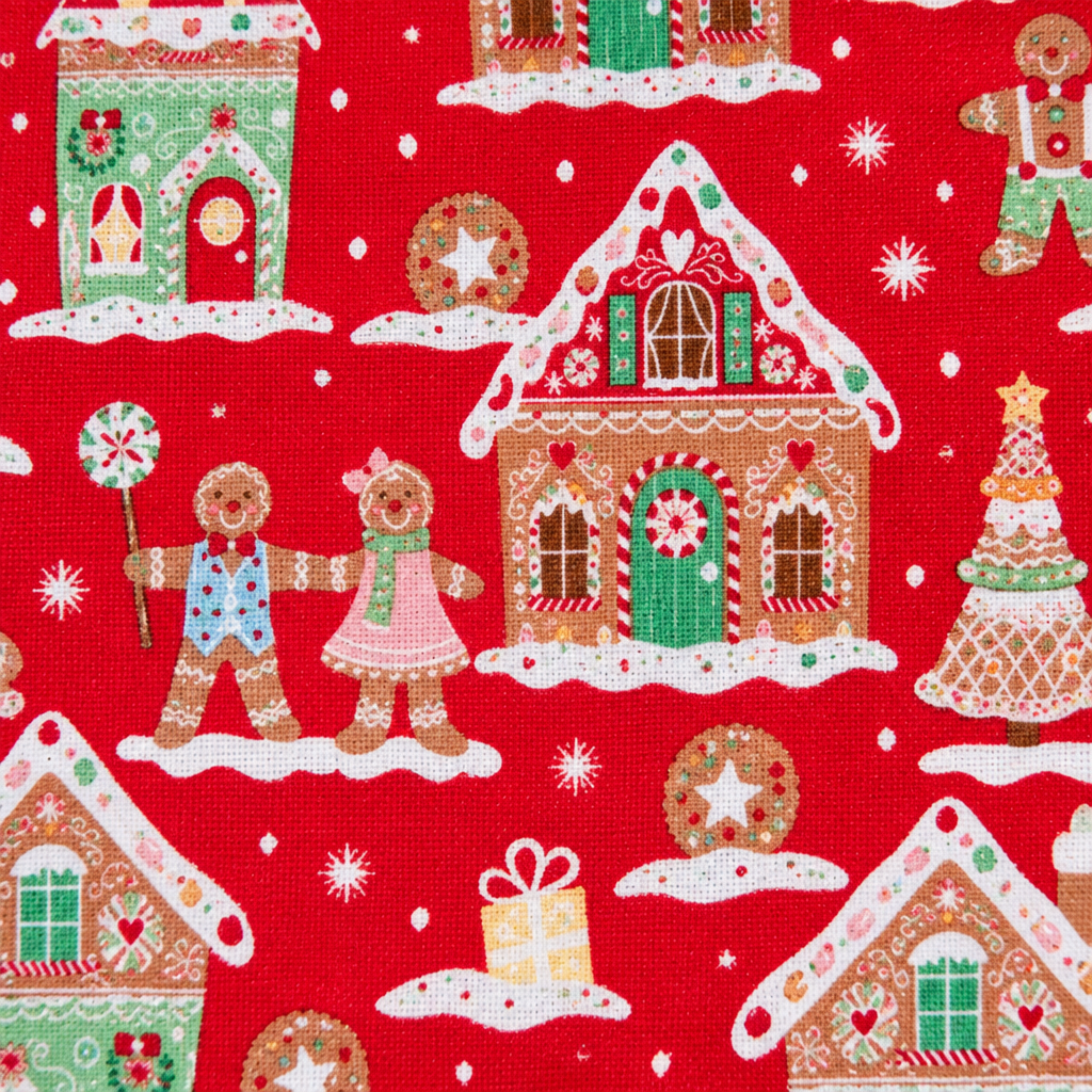 Gingerbread Houses Cotton Fabric - fabric print and texture close-up