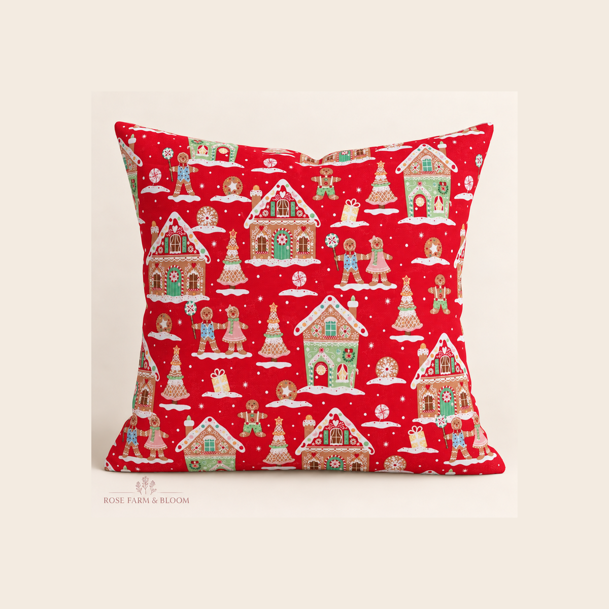 Gingerbread Houses Cotton Fabric - example pillow cover made with this fabric