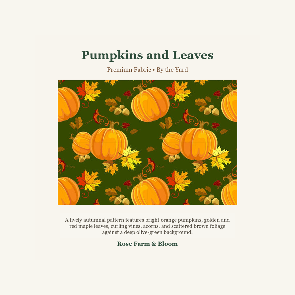 Thanksgiving Pumpkins and Leaves on Dark Green 100% Cotton Fabric - fabric product image