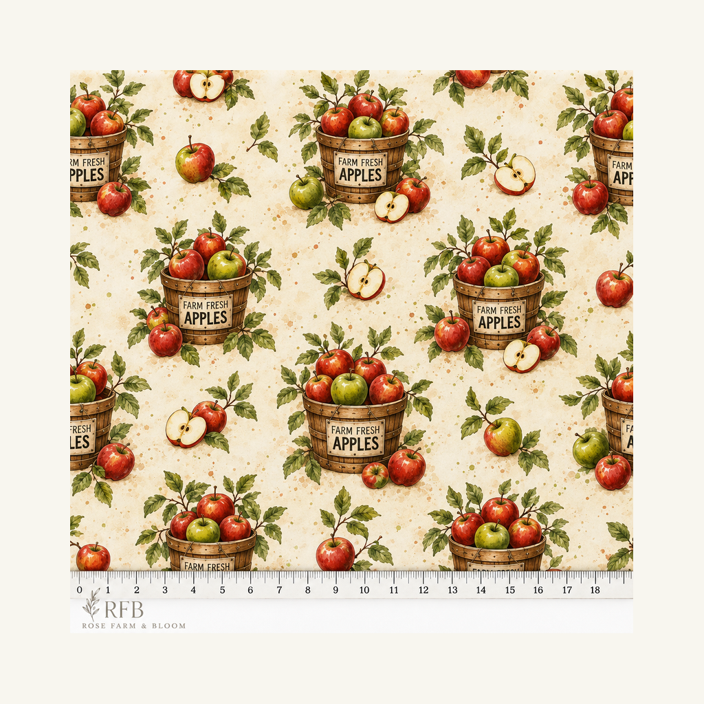 Farm Fresh Apples Basket - fabric motif scale reference