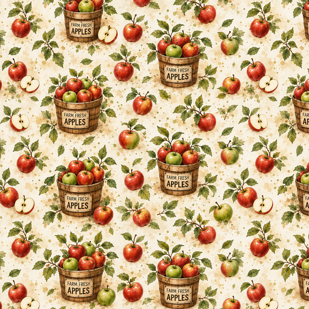 Farm Fresh Apples Basket - full fabric pattern repeat