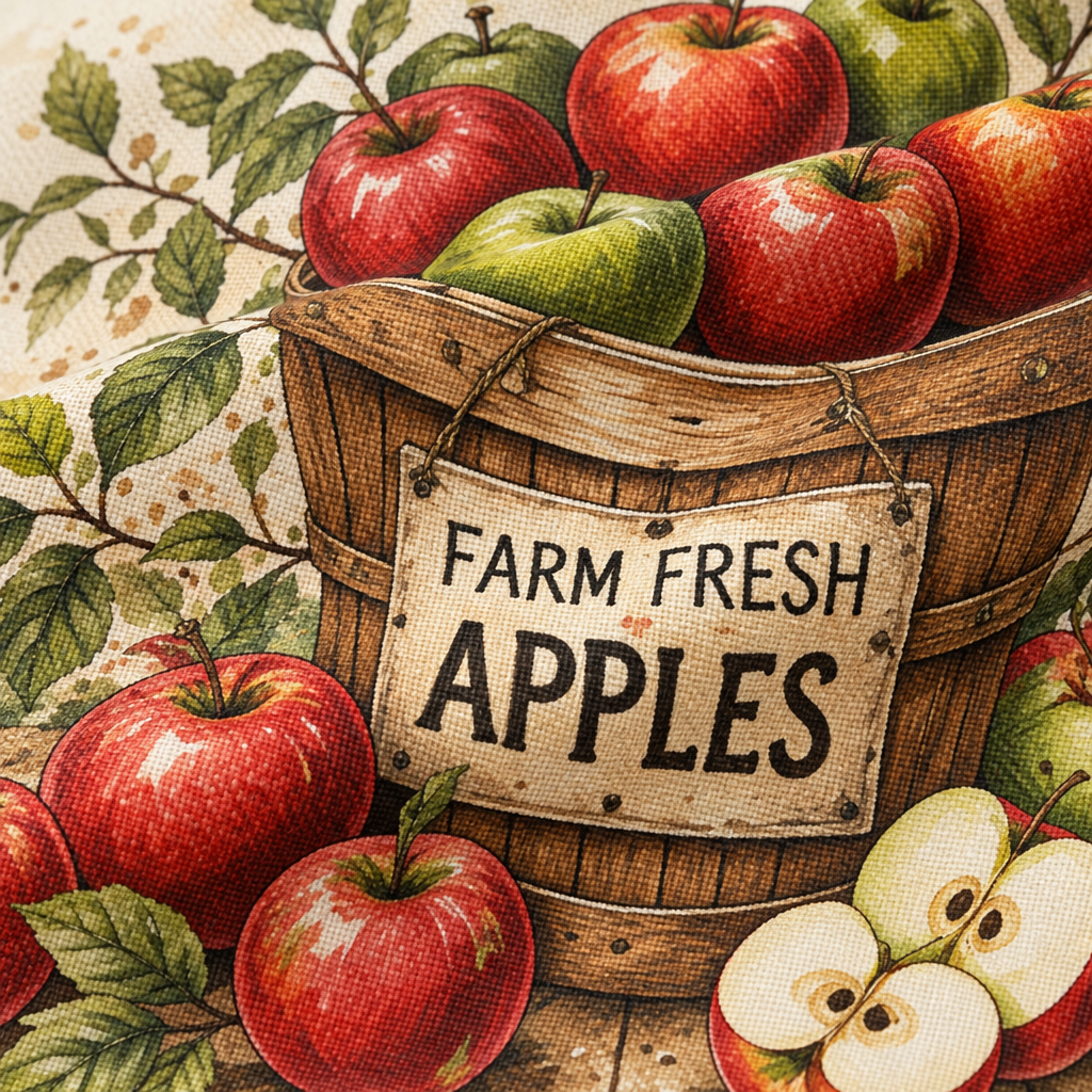 Farm Fresh Apples Basket - fabric print and texture close-up