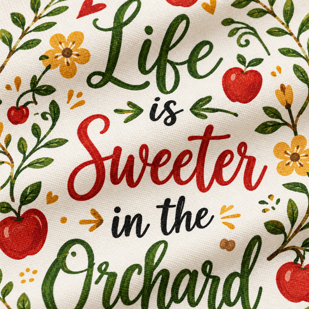 Life Is Sweeter in the Orchard - fabric print and texture close-up