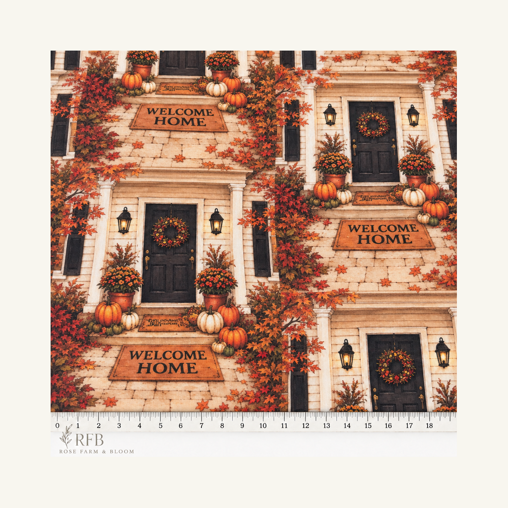 Cozy Autumn Welcome Home Porch - fabric motif scale reference