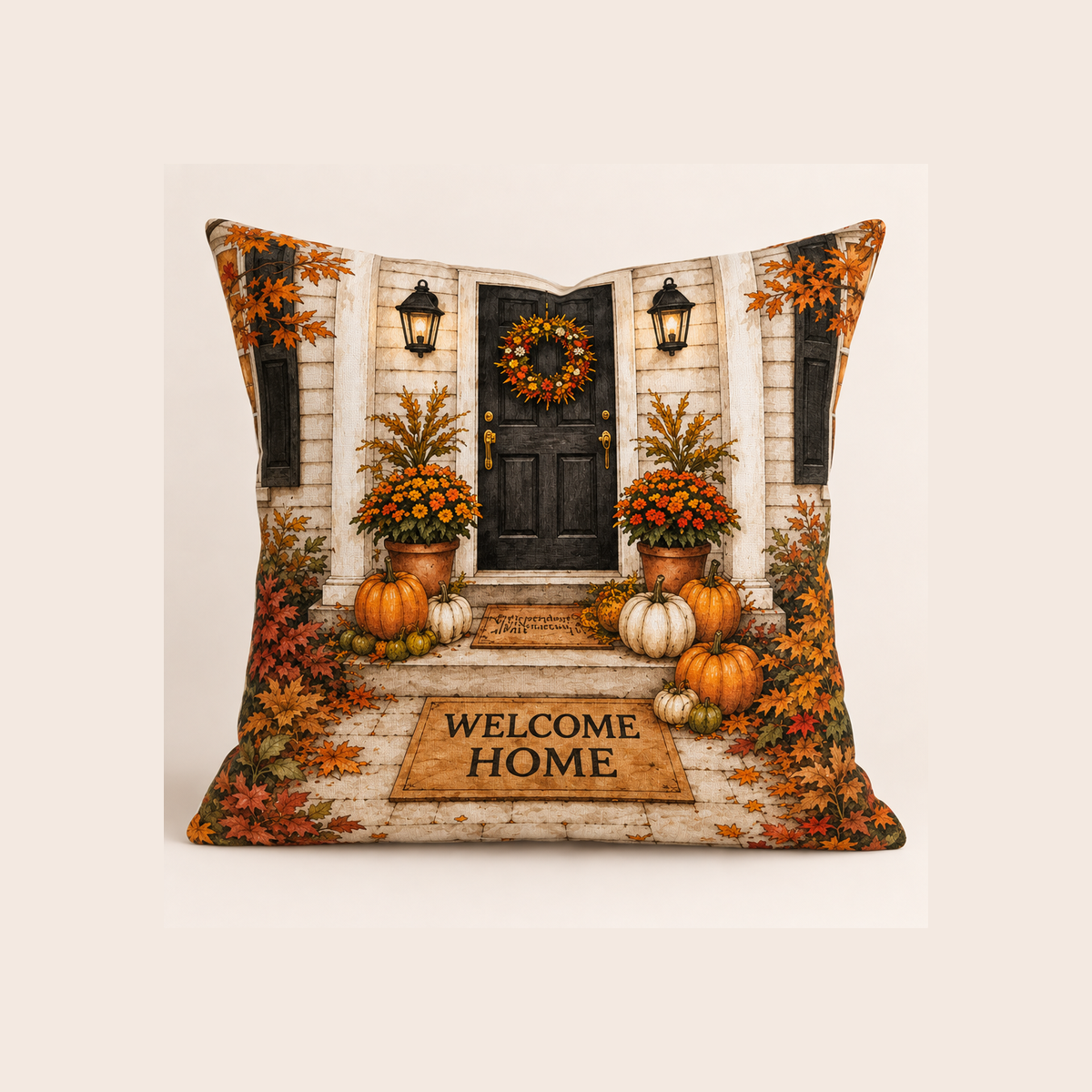 Cozy Autumn Welcome Home Porch - example pillow cover made with this fabric
