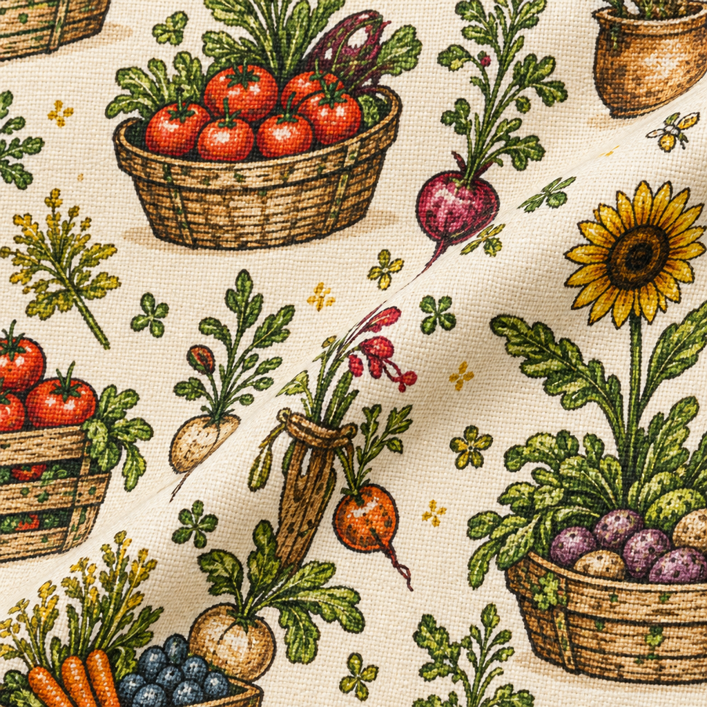 Farmer's Market — Produce Pattern - fabric print and texture close-up