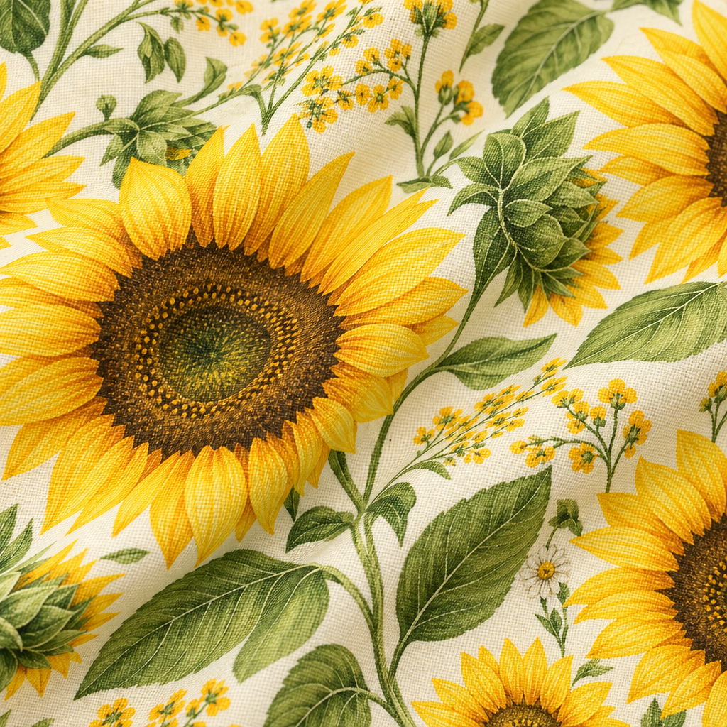 Sunflower Day - fabric print and texture close-up