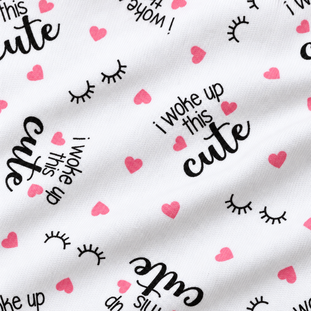 I Woke Up This Cute - fabric print and texture close-up