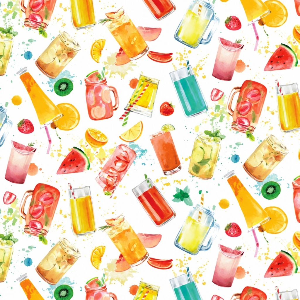 Summer Fruit Drinks - full fabric pattern repeat