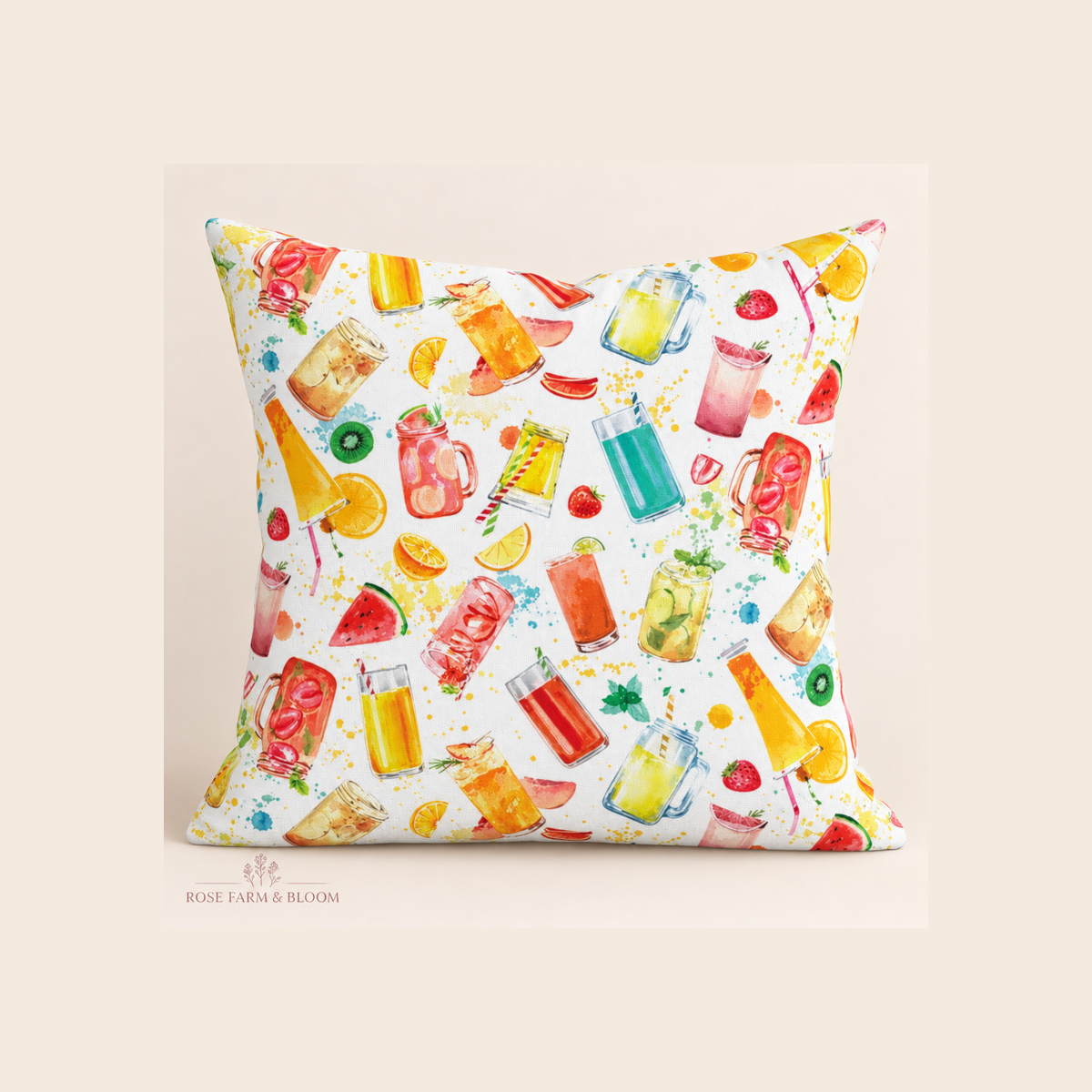 Summer Fruit Drinks - example pillow cover made with this fabric