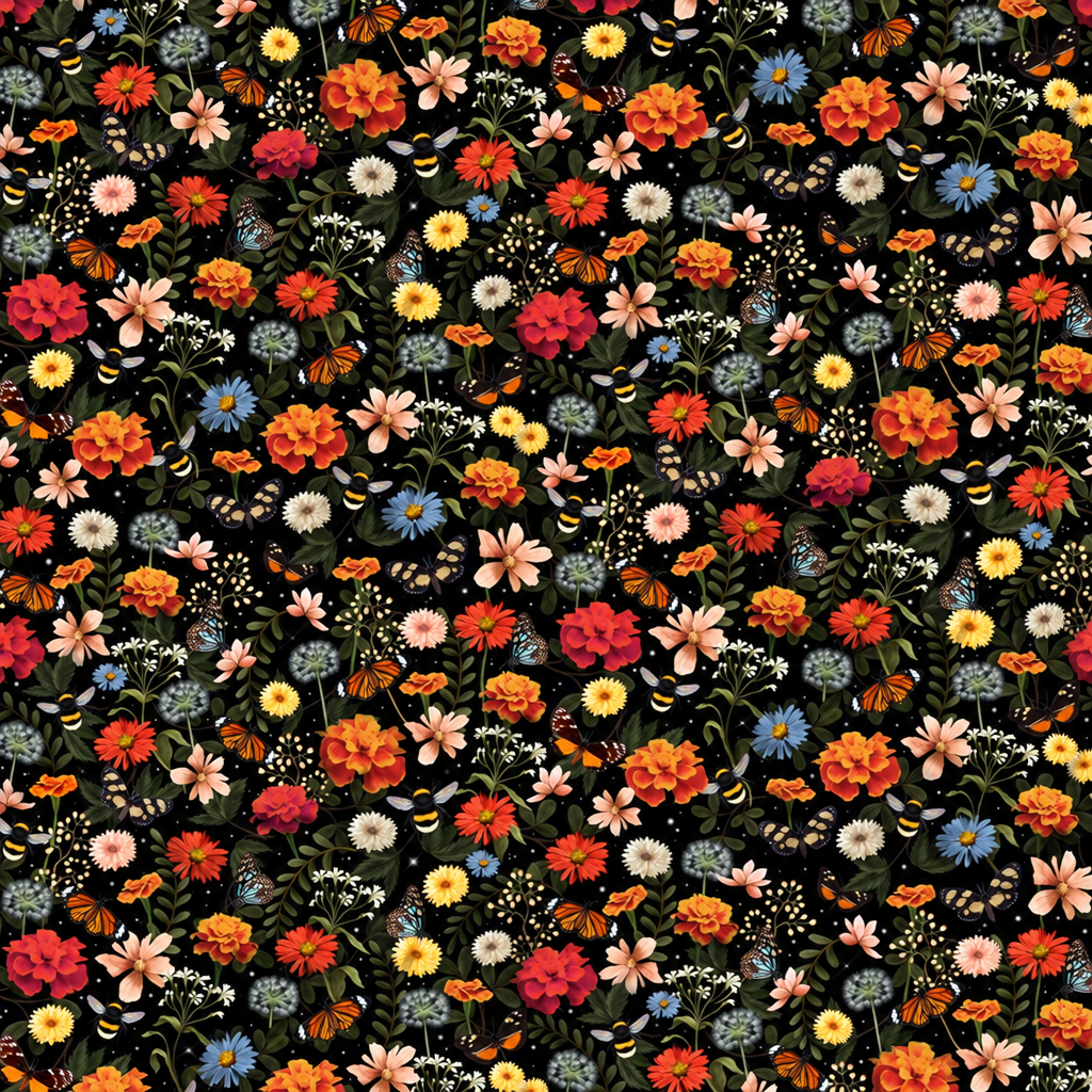 Multi Pollinator Floral - full fabric pattern repeat