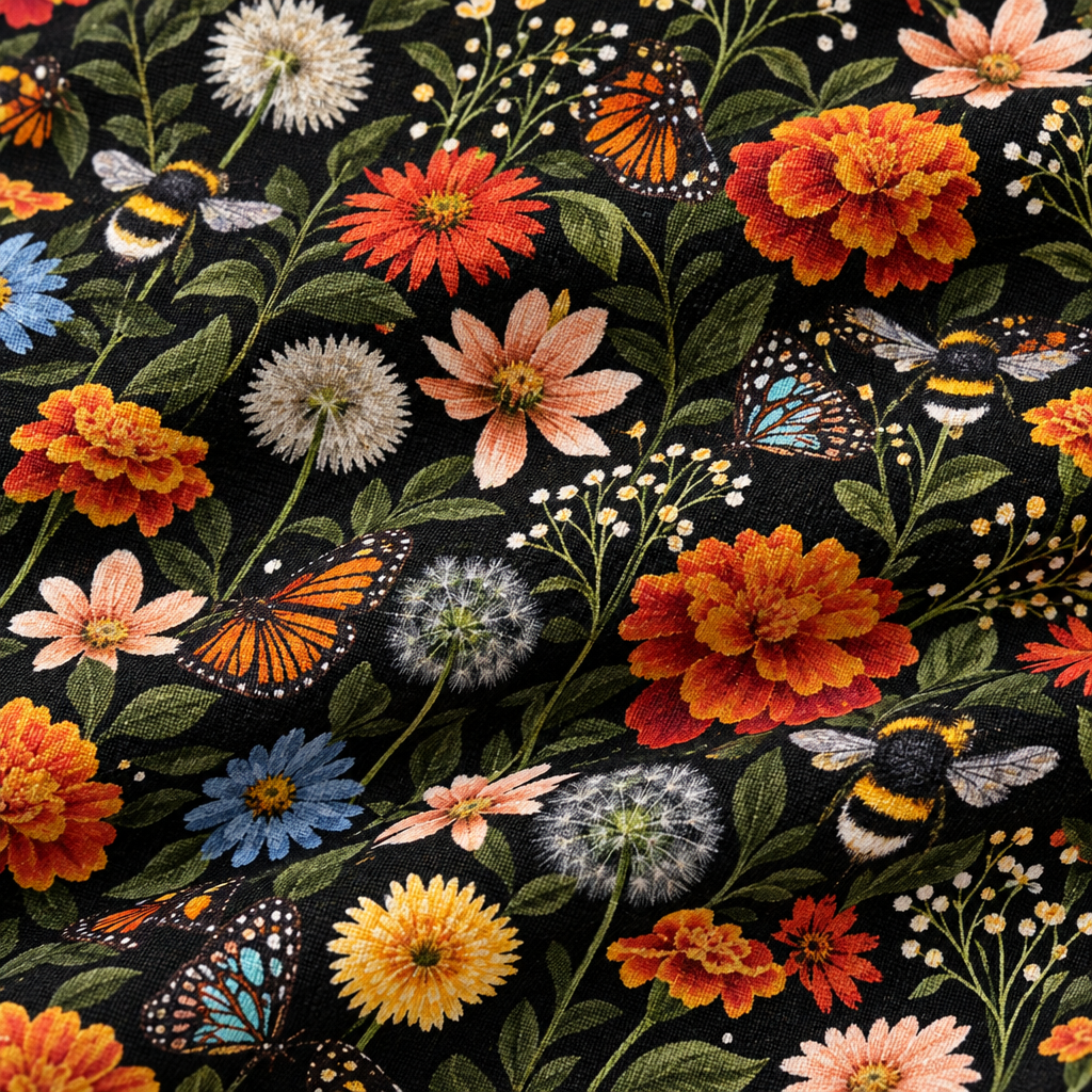 Multi Pollinator Floral - fabric print and texture close-up