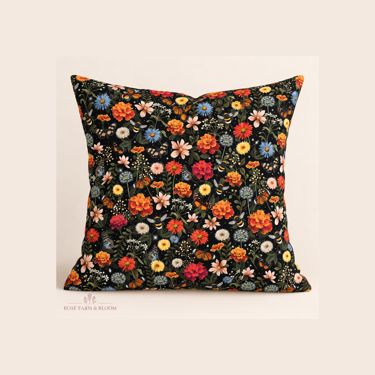 Multi Pollinator Floral - example pillow cover made with this fabric