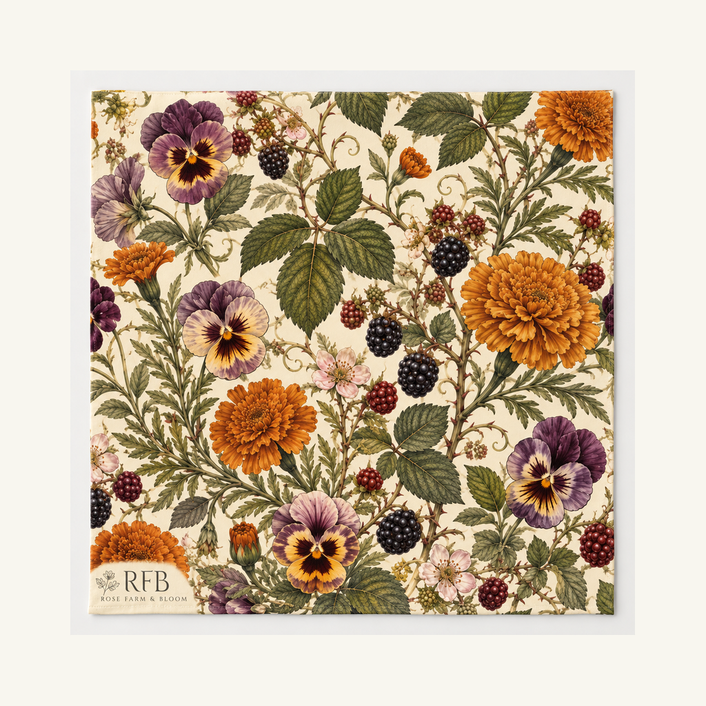 Blackberry Pansy Garden - fabric shown for sale by the yard