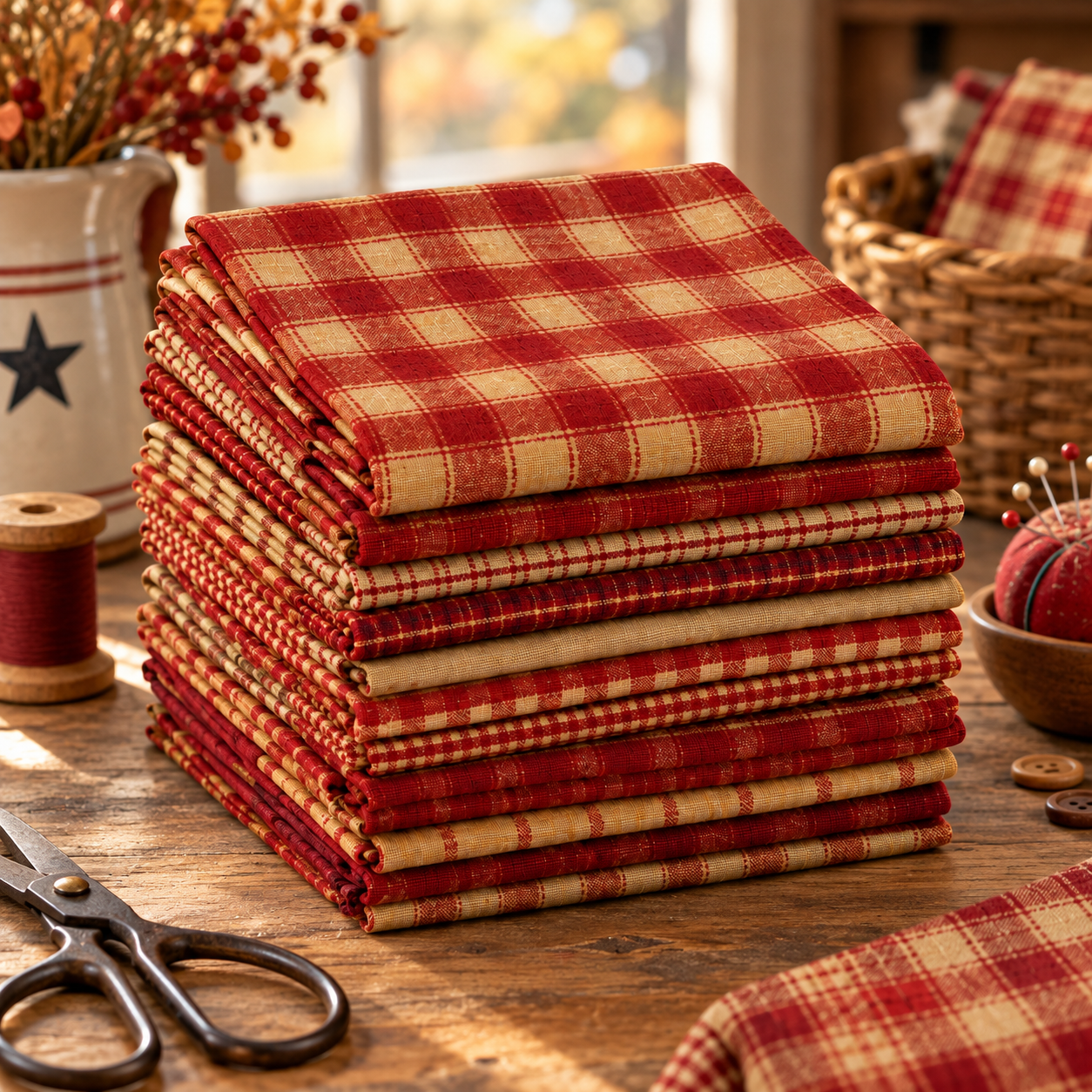 Red Homespun Fat Quarter 12PC - fabric product image
