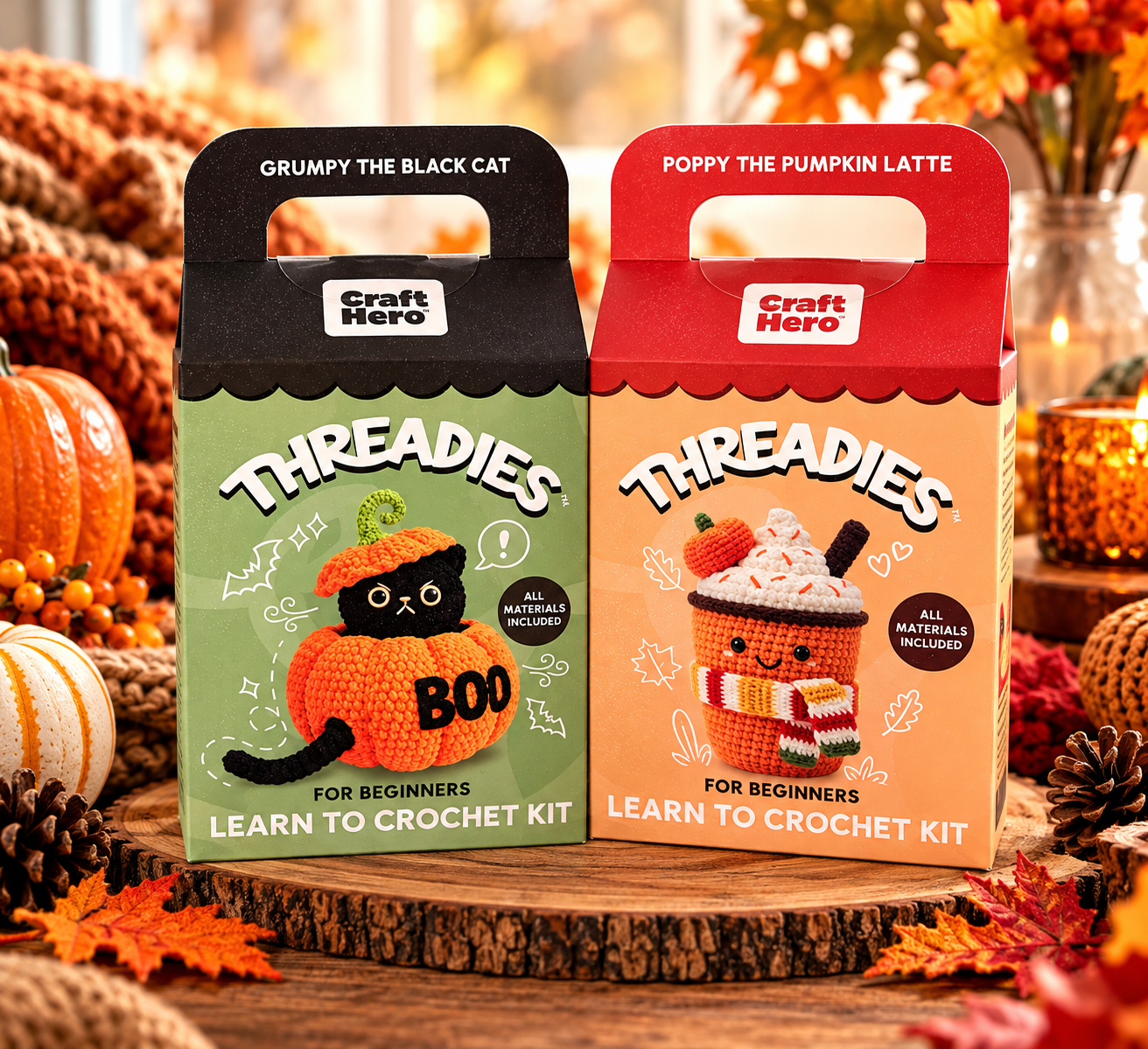 Purrs & Pumpkin Spice — Fall Crochet Kit Duo