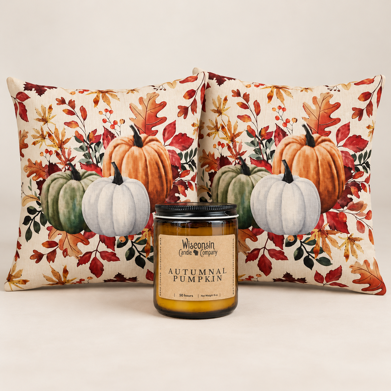 Pumpkin Patch Cozy Home Bundle — Candle & Pillow Cover Set