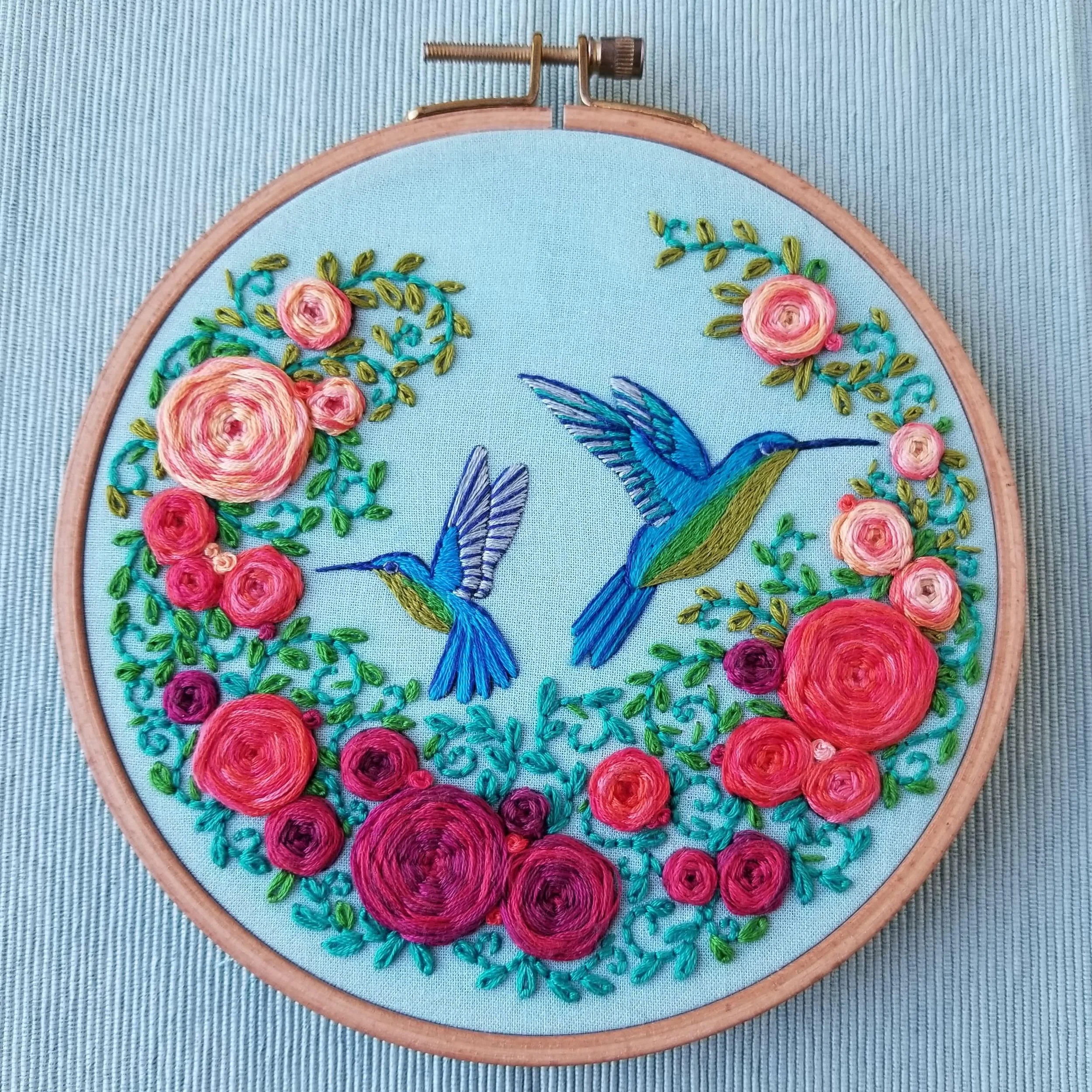 Summer Hummingbirds — Floral Hand Embroidery Kit