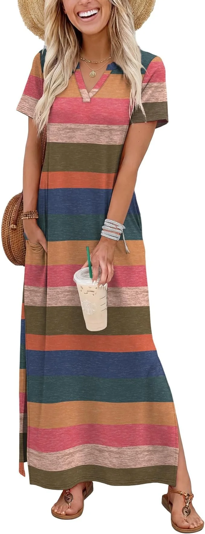 OFEEFAN Maxi Striped Dress