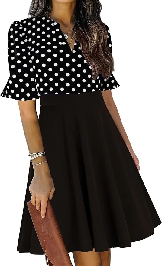 Mokayee Polka Dot V- Neck Ruffle Dress