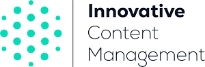 Logo with an array of teal circles forming a pattern next to the text 'Innovative Content Management'