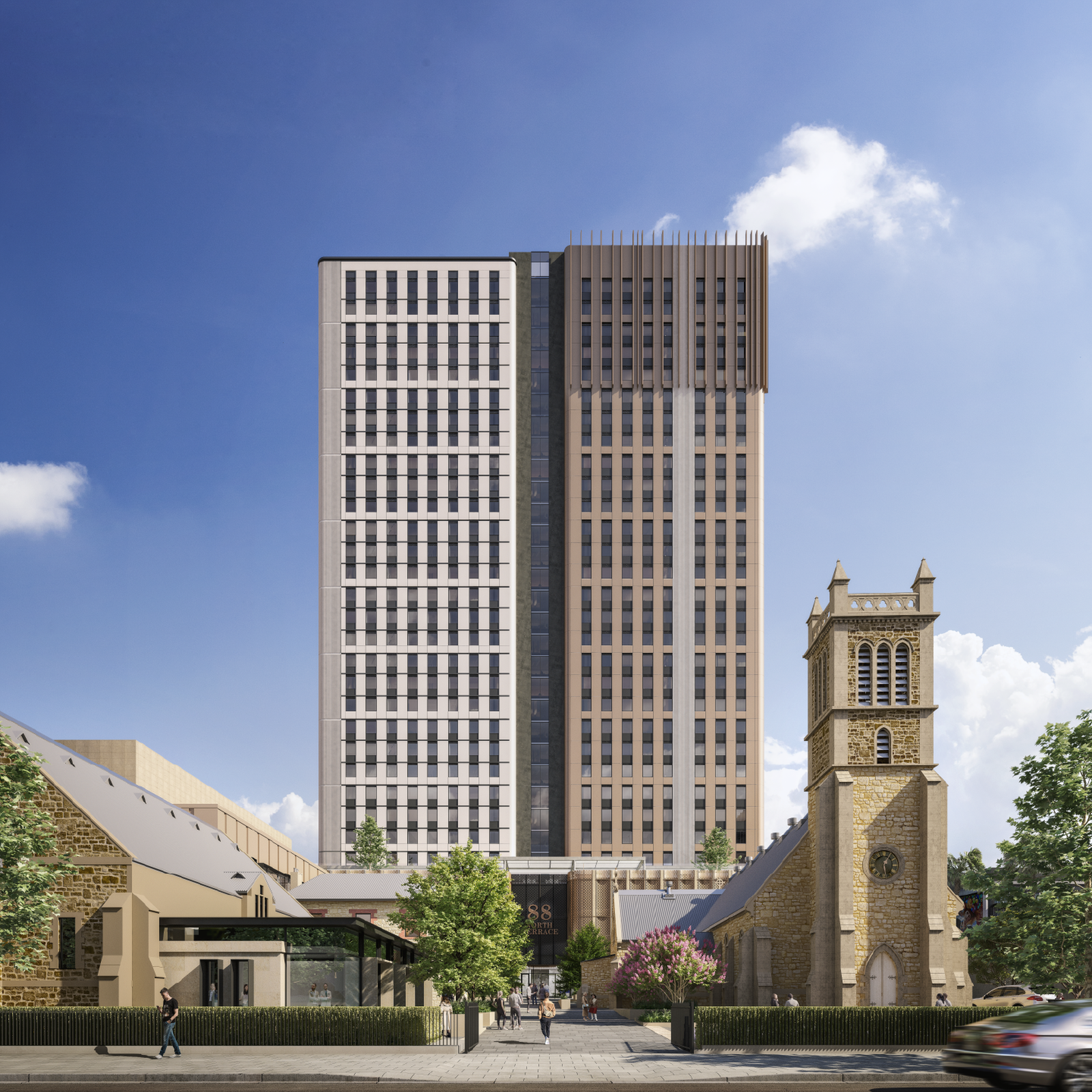 88 North Terrace  

South Australia  

$450M  

1,000 bed PBSA, 32 storeys  

Targeting 5 Star Green Star Buildings