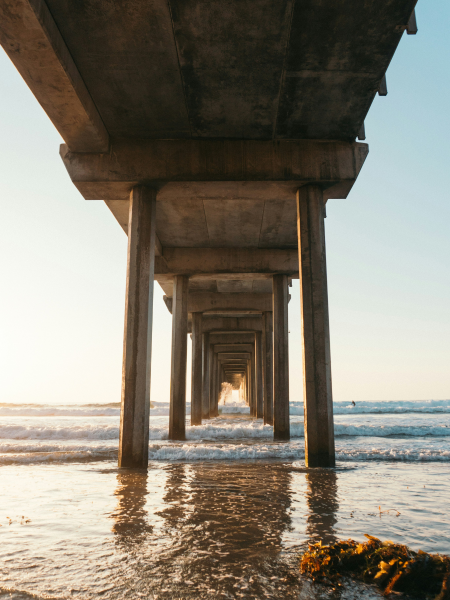 View underneath a pier at the beach
