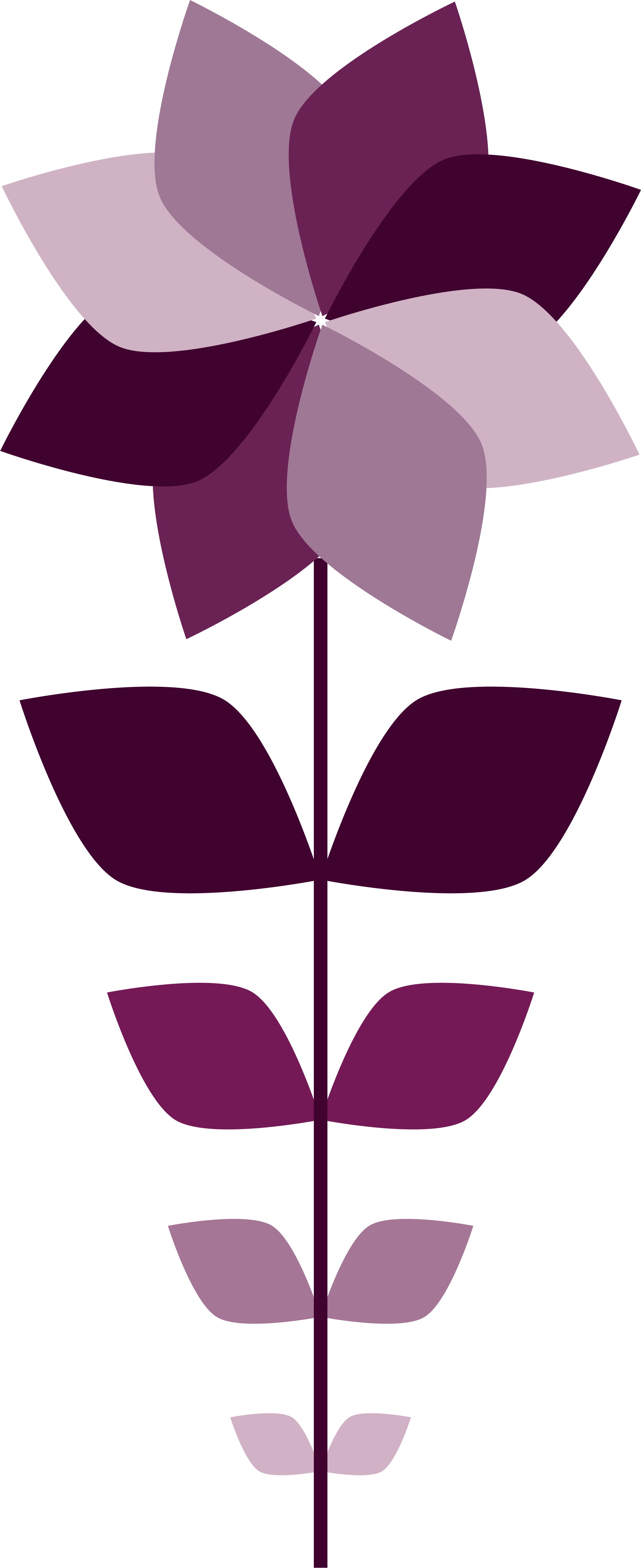 A pinwheel on top of a graduated stem with the Clear to Scale brand colors of different shades of purple
