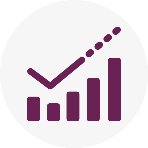 Purple bar graph trending upwards