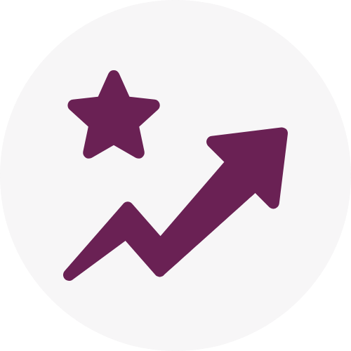 Purple upward trending arrow with a star