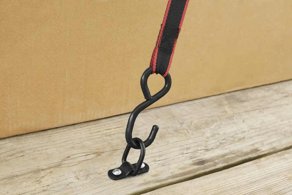 Ratchet tie down and D-Ring for securing cargo during transportation.