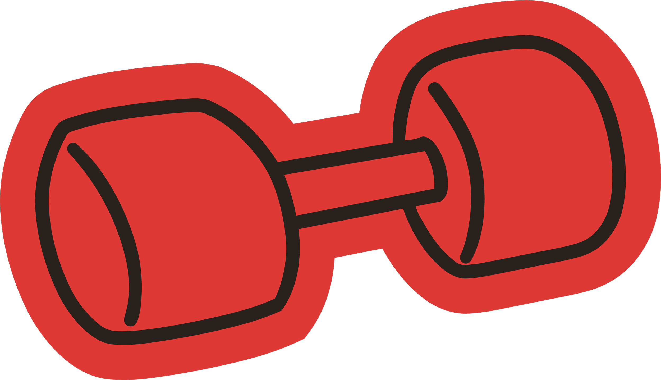 Red cartoon dumbbells with black outlines.