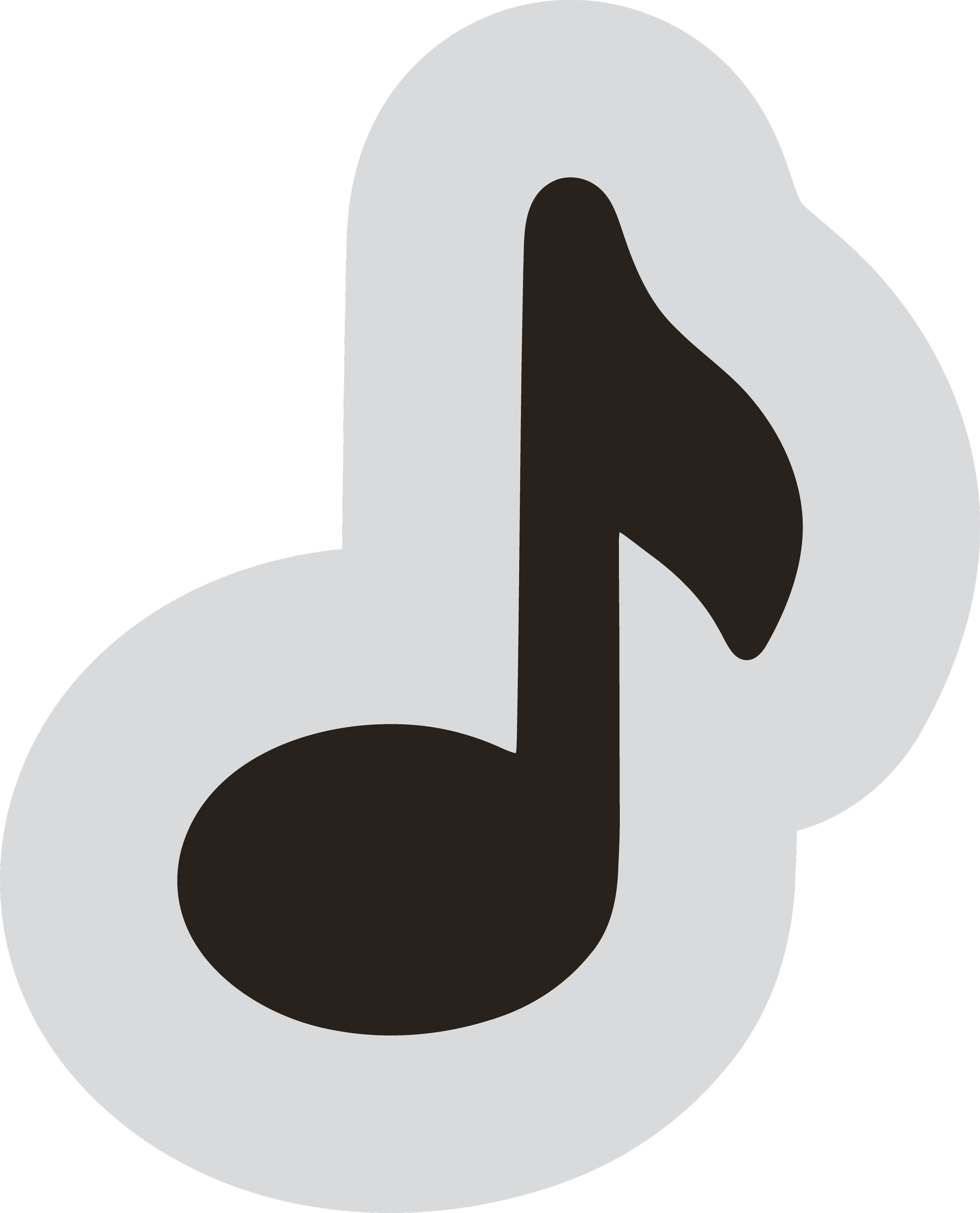 A music note in black on a grey background.