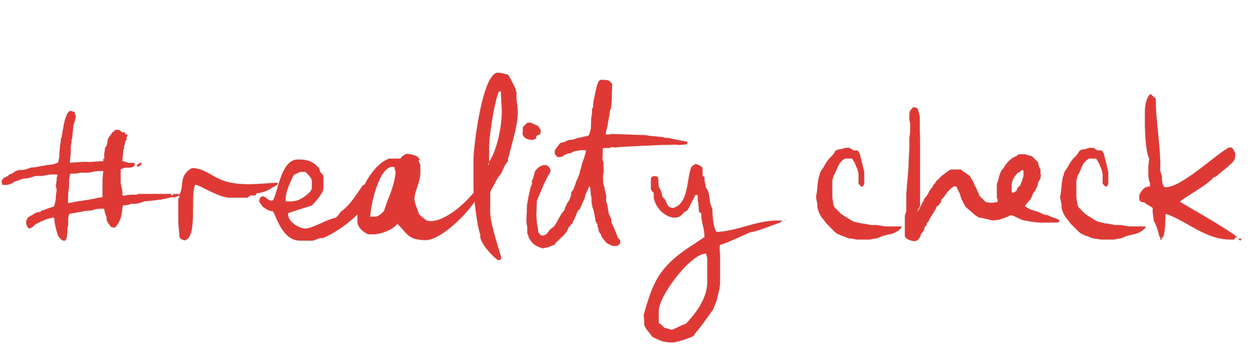 Red handwritten-style text that says '#reality check' on a transparent background.