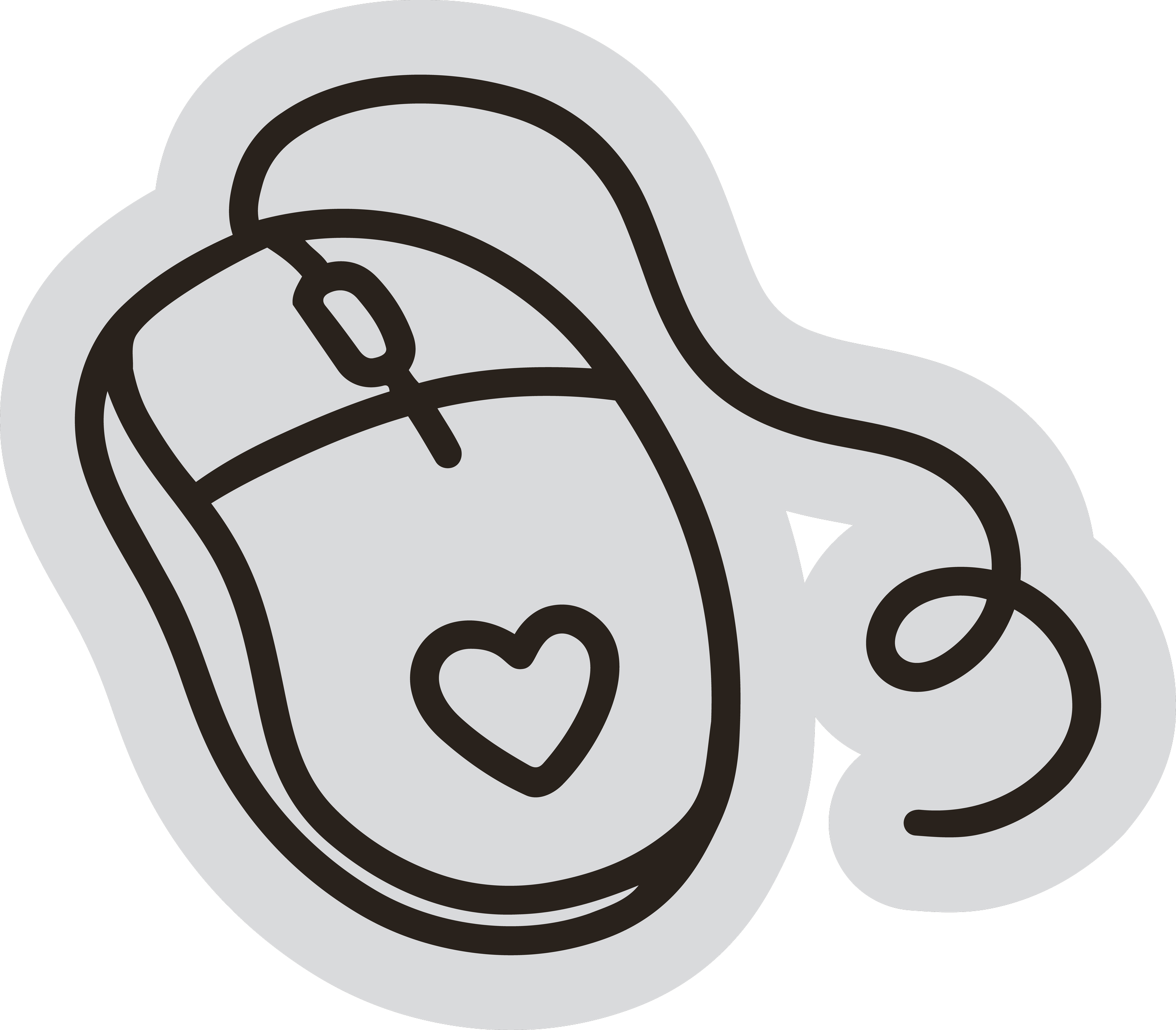 Close-up of a computer mouse on a gray background with a heart symbol inside it.