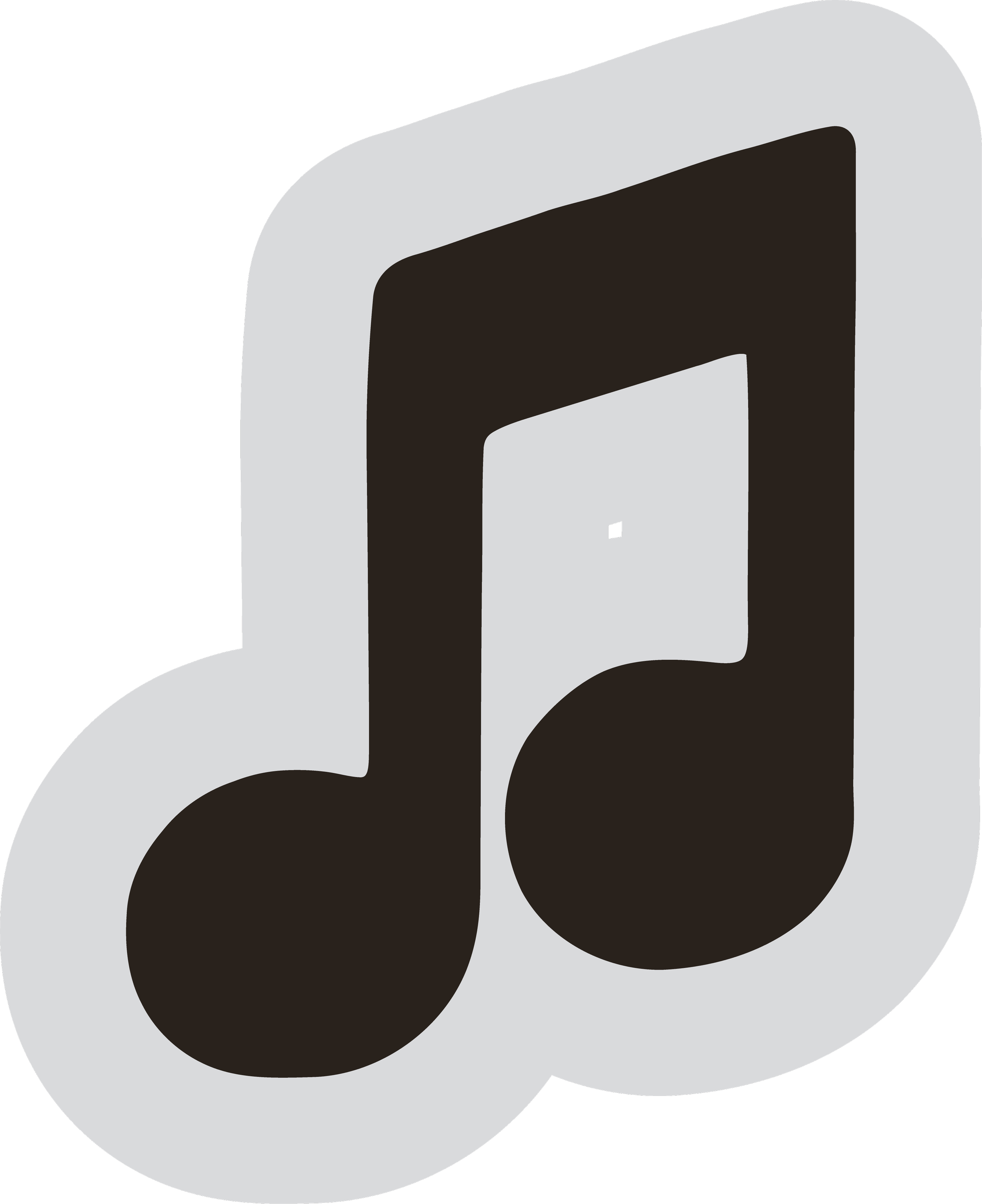 A music note in black on a grey background.