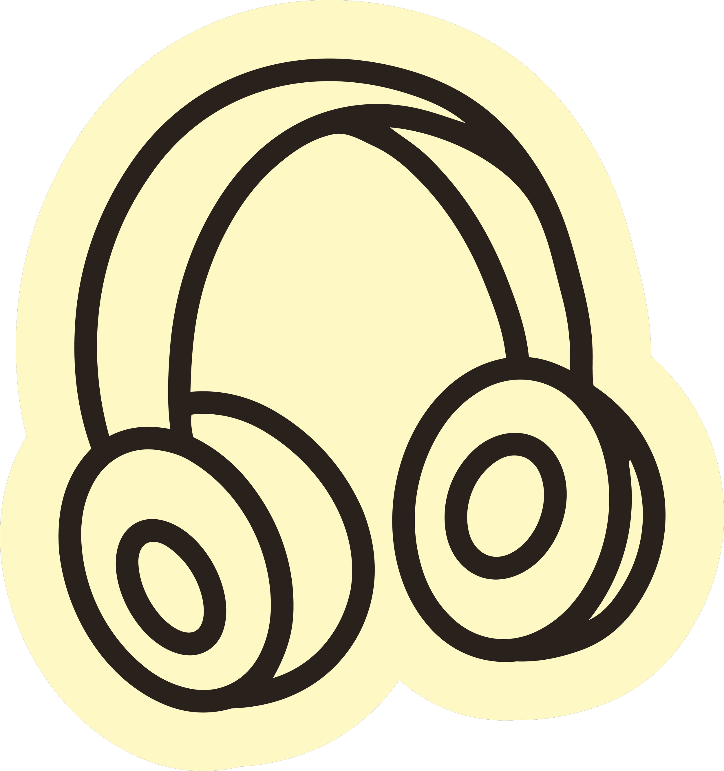 Headphones in a black outline on a yellow background.