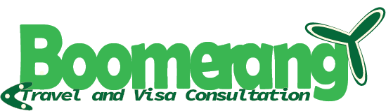 Boomeang Travel and Visa Consultation logo in green and white.