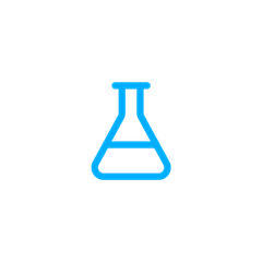 Blue laboratory flask icon on a black background.