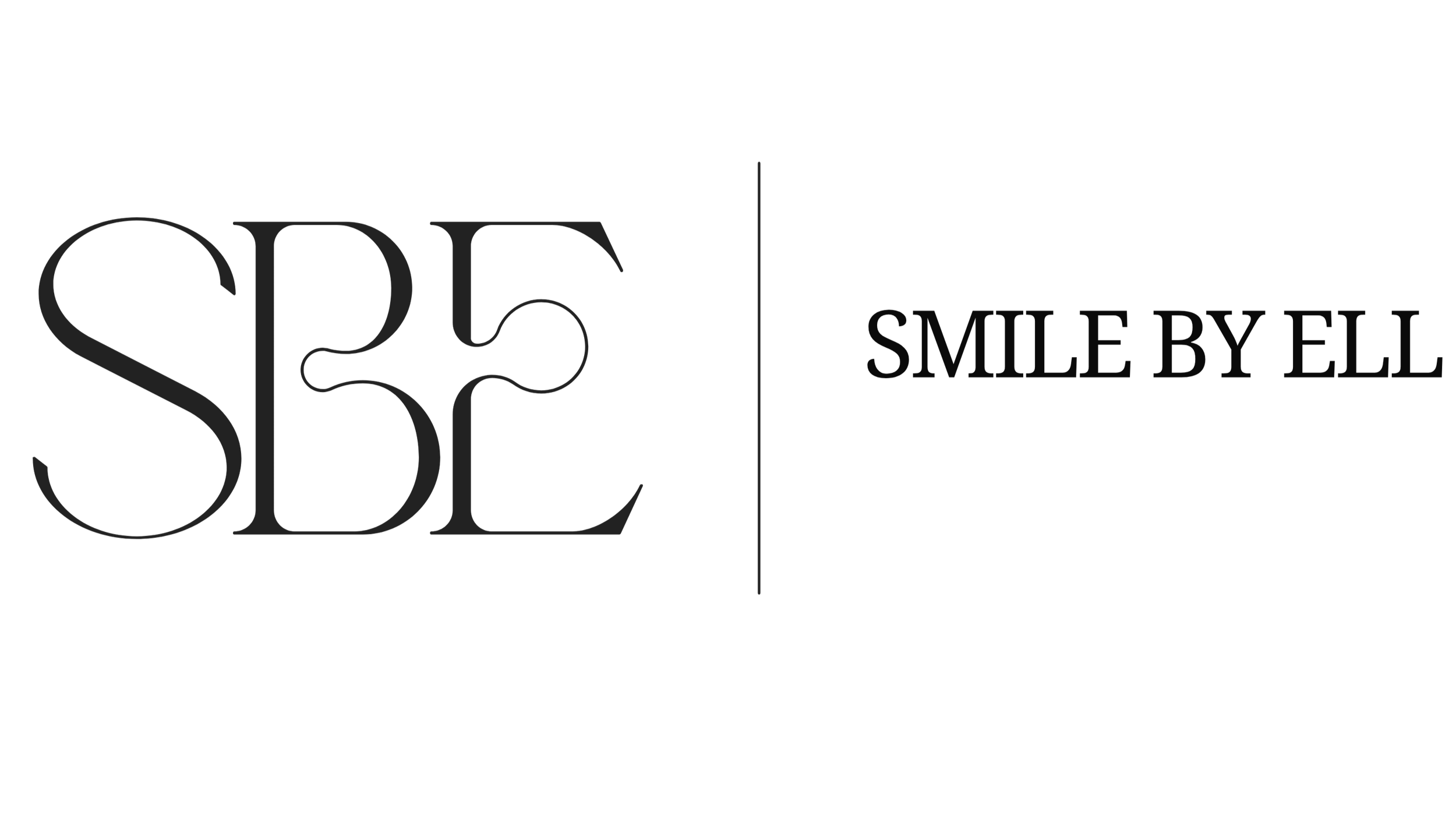 The logo of 'Smile by Ell,' featuring large, elegant, gray lettering of 'SBE' on the left side and the words 'Smile by Ell' in smaller font on the right side, separated by a vertical line. located in newcastle chisholm and the hunter valley
