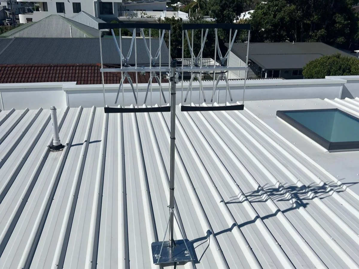 Close-up of a newly installed digital TV antenna on a Central Coast rooftop