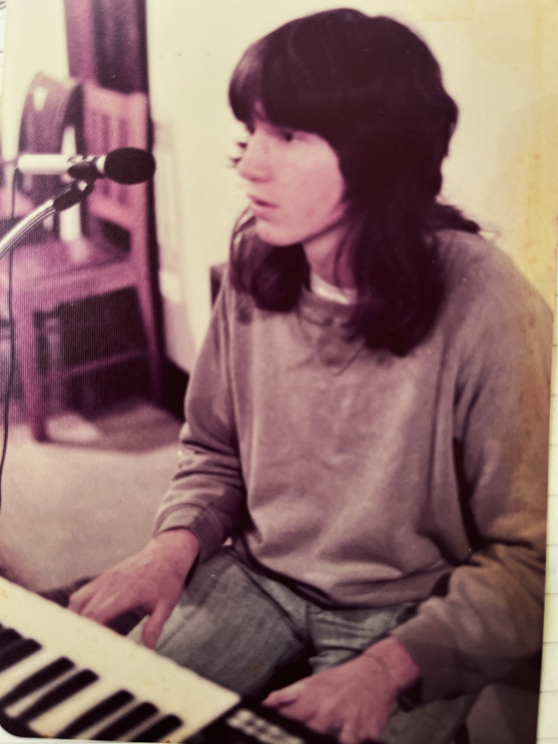 The earliest band shot I have, sitting at my prized Crumar electronic piano, 1976, at 16 years of age