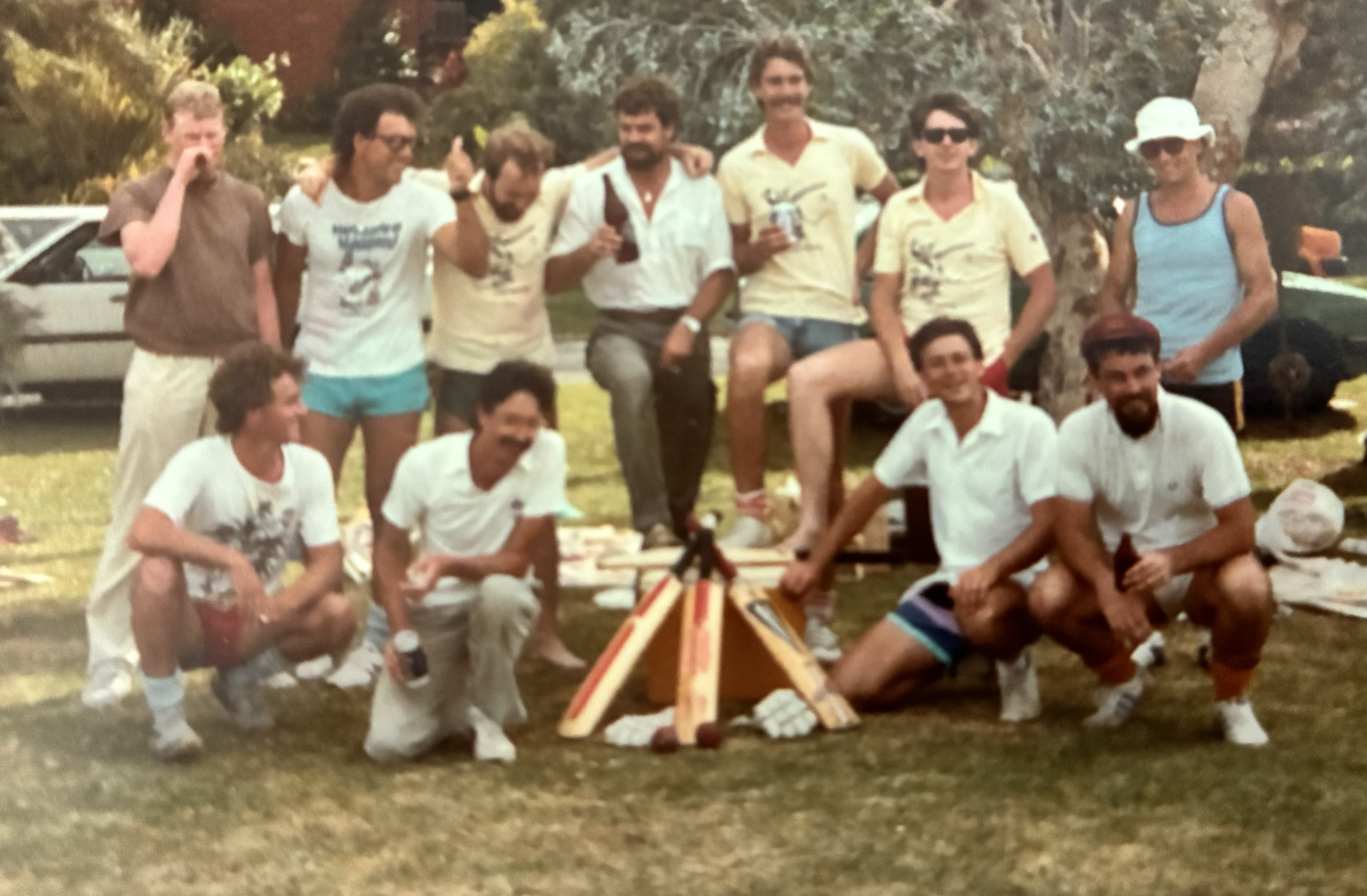 One of several very serious social cricket matches we held, circa 1984. This one features former staff of EMI Records along with Rads members, friends and associates