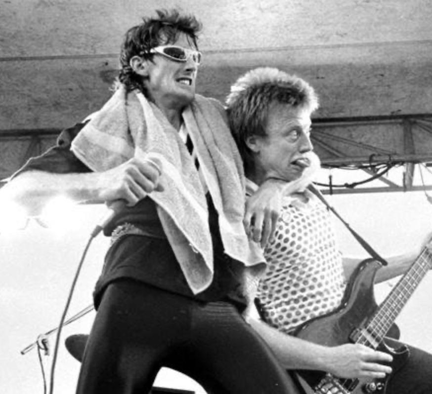 Brian (vocals) and Geoff (bass) - Save the Magpies, October 1983. Photo by Bob King