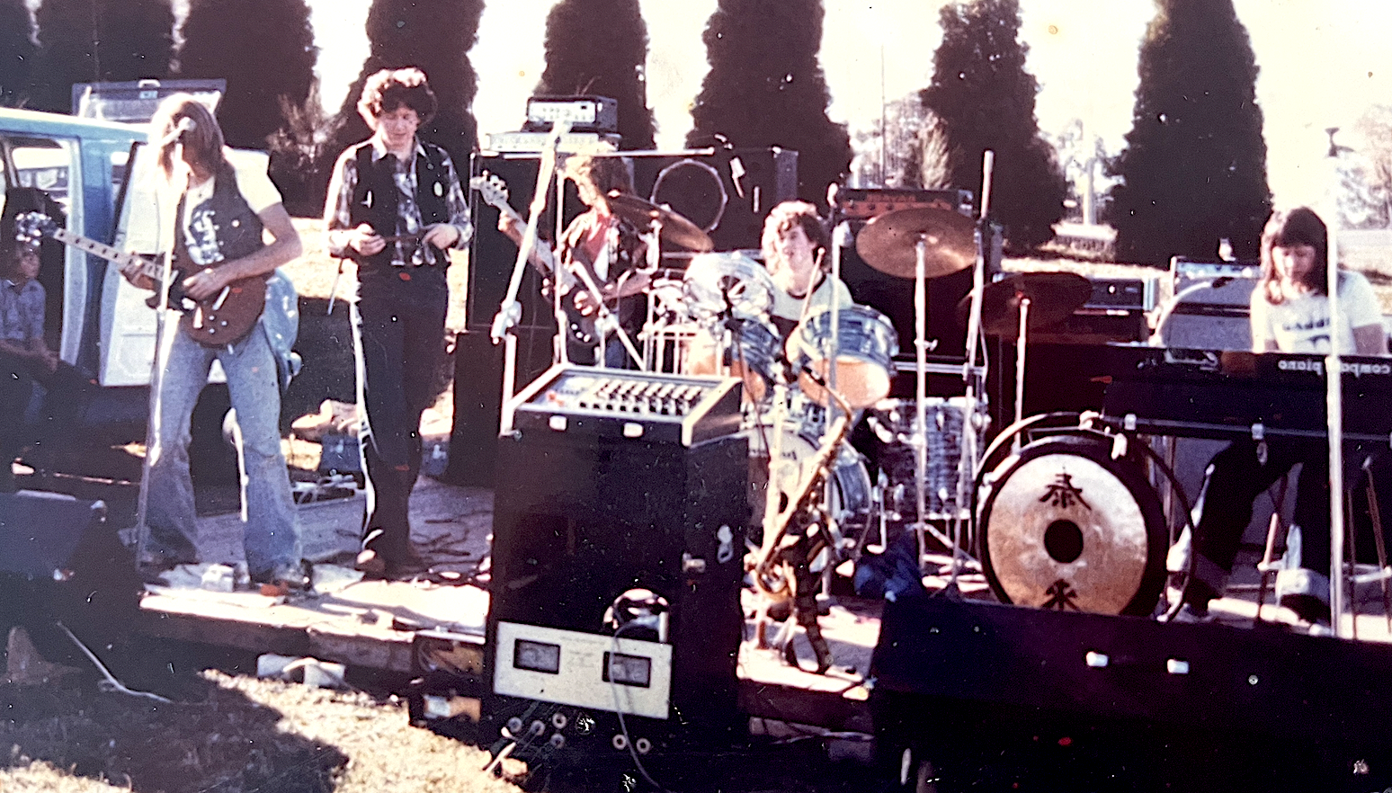 Our teenage art rock / prog band, Abbey, playing outdoors in Goulburn, circa 1977. We're not all left handed. The photo is inverted.