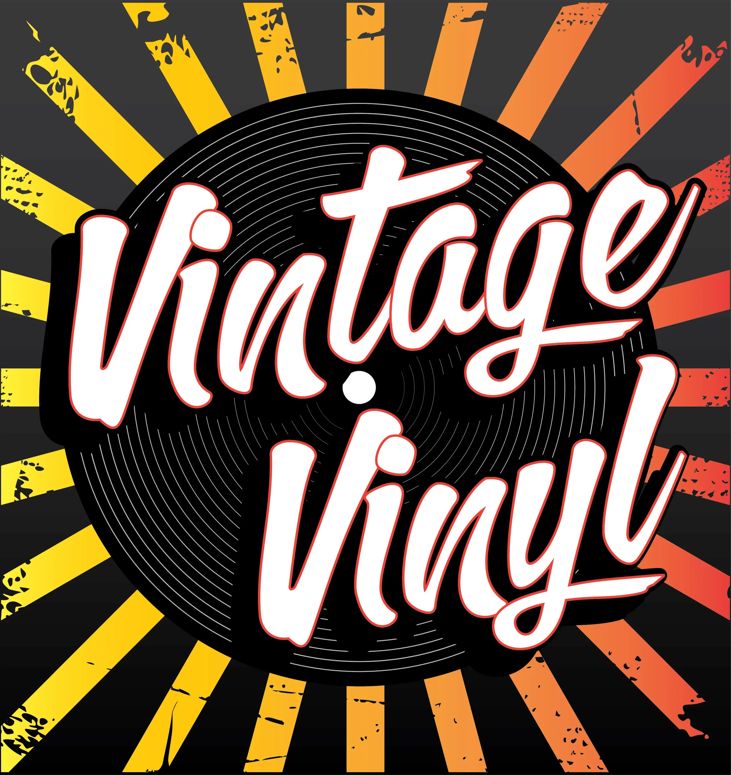 Vintage vinyl logo featuring orange and yellow circle with black centre and bands name written in vintage font.