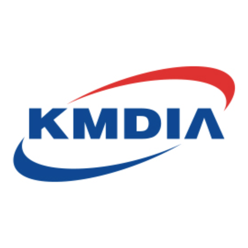 KMDA logo in blue with red and blue swooshes on a white background