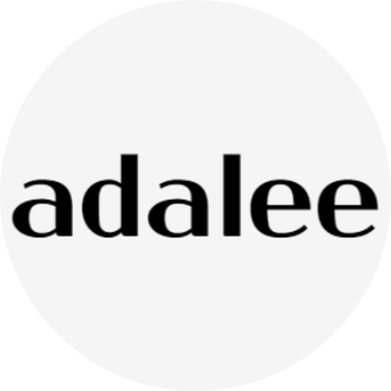 Black “adalee” text centered inside a white circle