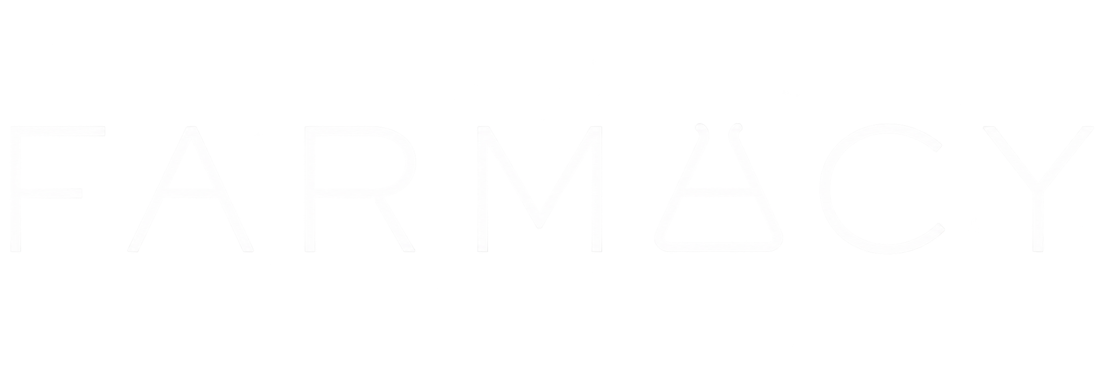 Neon sign spelling out 'FARMACY' with an artistic, graffiti-style splash background